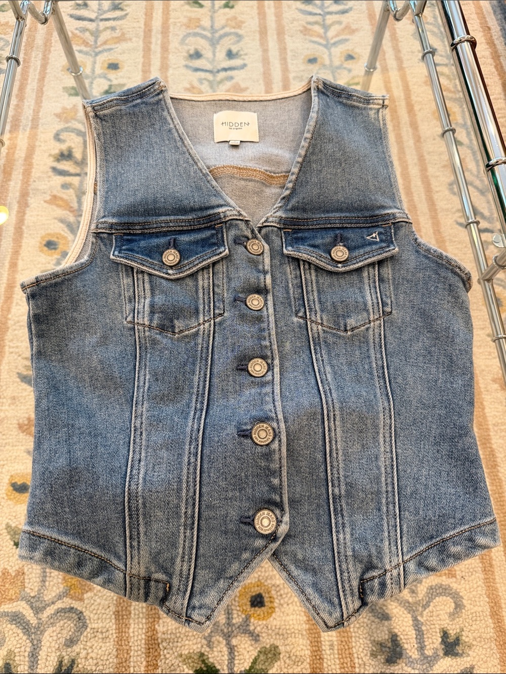 Classic Denim Button-Up Vest in Light Blue